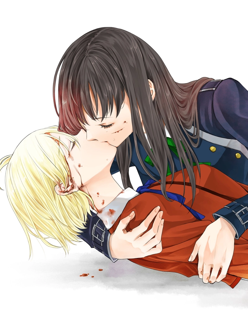 Hình anime đôi hôn nhau với biểu cảm thân mật cuốn hút