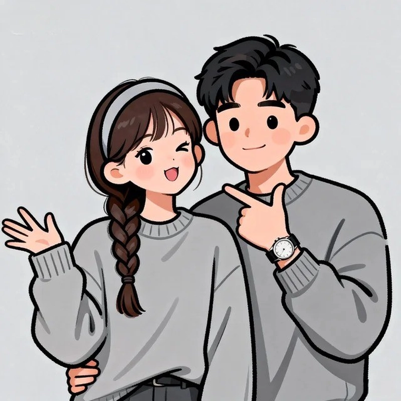 Hình anime đôi với biểu cảm thân mật cuốn hút