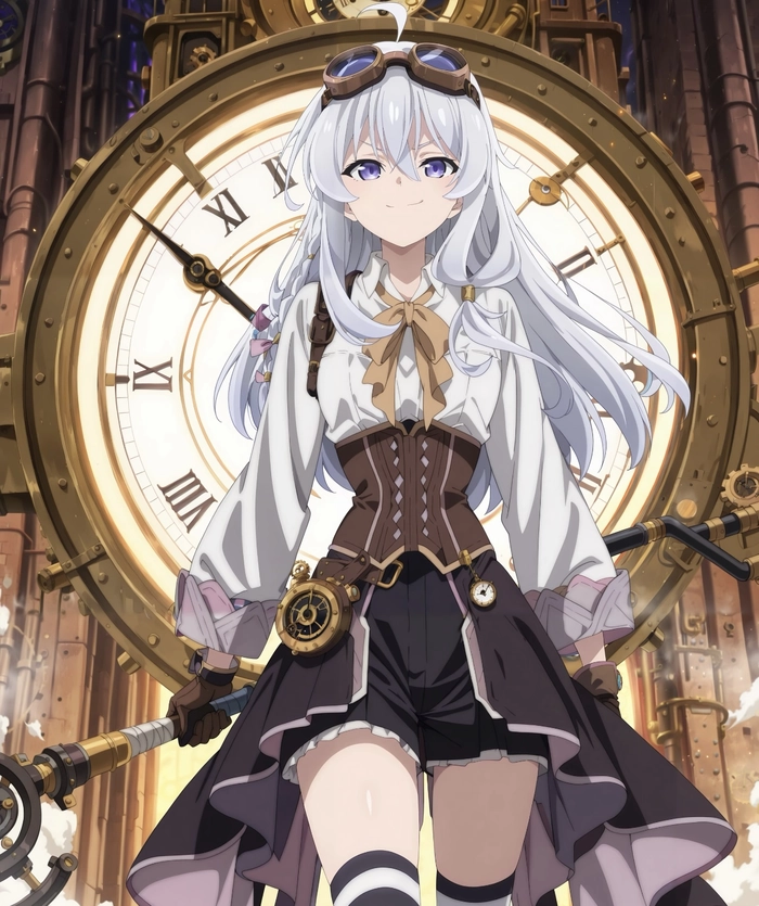 Hình anime elaina đứng giữa khung cảnh yên tĩnh