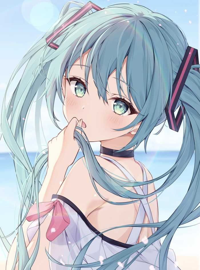 Hình anime miku đứng trước nền sáng rõ