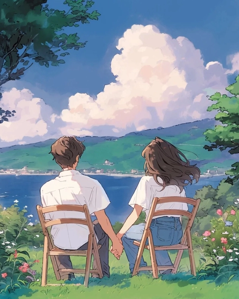 Hình anime nắm tay với cảm xúc tinh tế đầy lãng mạn