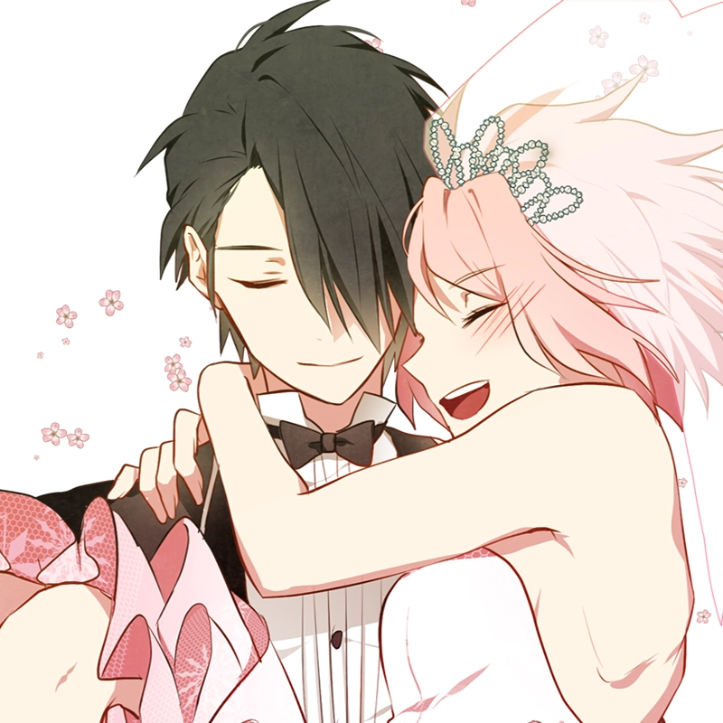 Hình cưới anime với biểu cảm hạnh phúc rạng rỡ