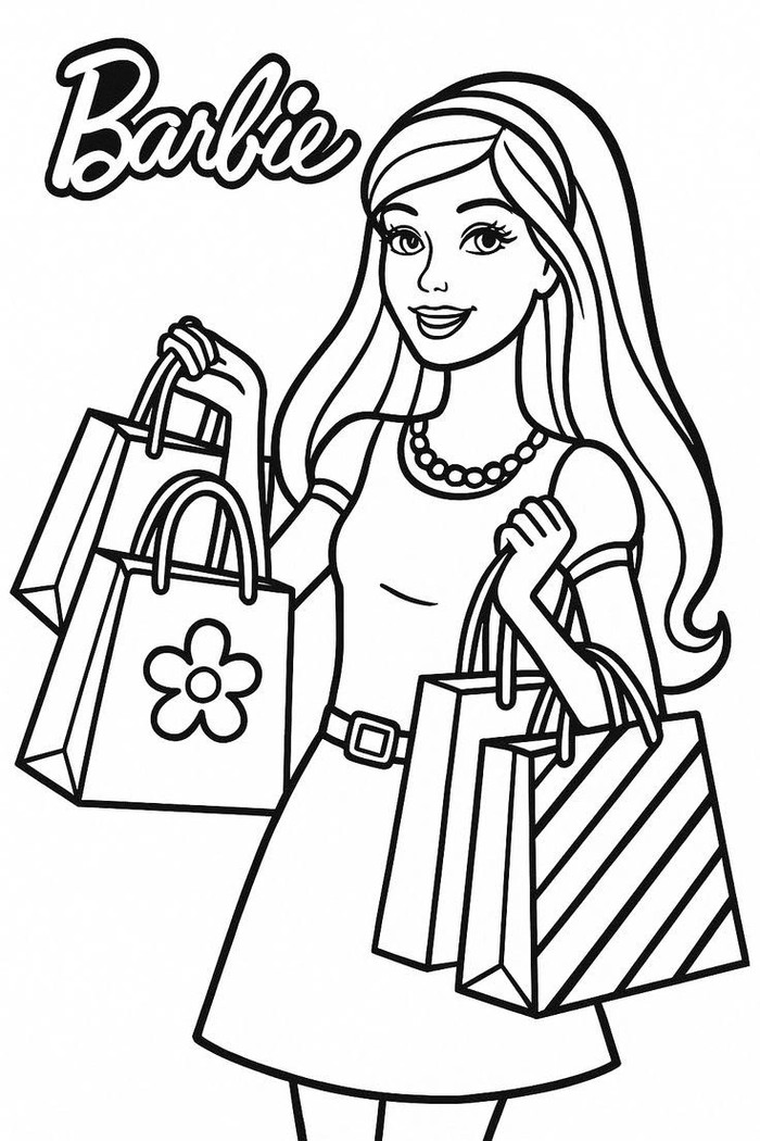 Hình vẽ tô màu công chúa barbie bố cục cân đối đẹp mắt
