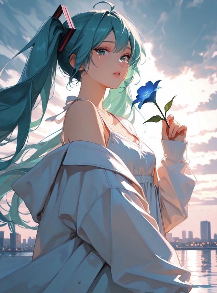 Khoảnh khắc anime miku đứng một mình ngoài trời