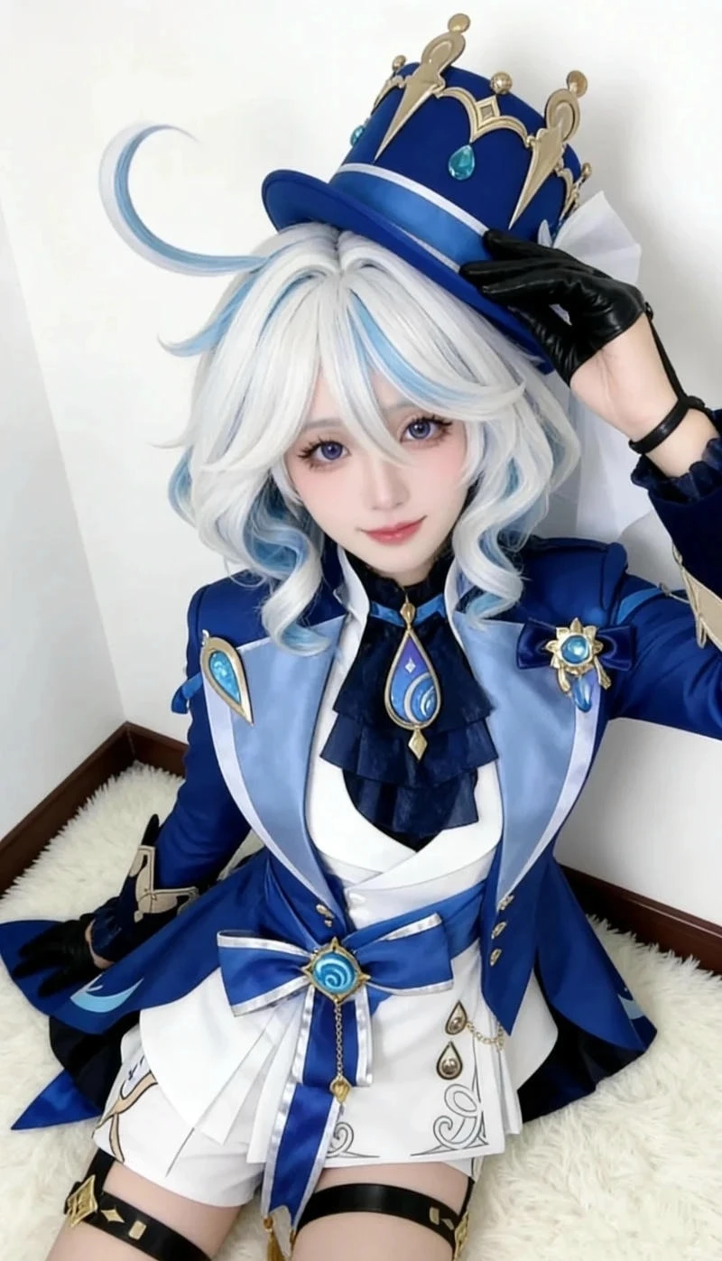 Sự kết hợp màu sắc chuẩn game giúp Furina cosplay nổi bật