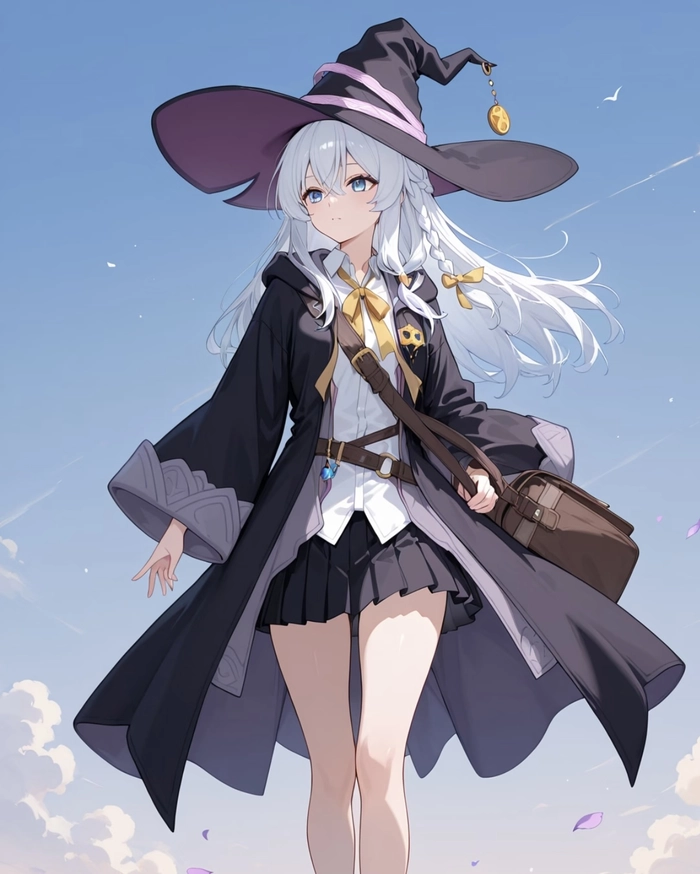 Tư thế anime elaina đứng một mình ngoài trời