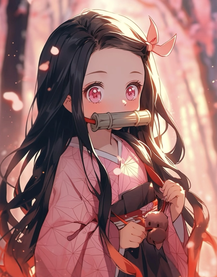 ảnh nezuko chibi cute với ánh sáng nhẹ nhìn rõ chi tiết