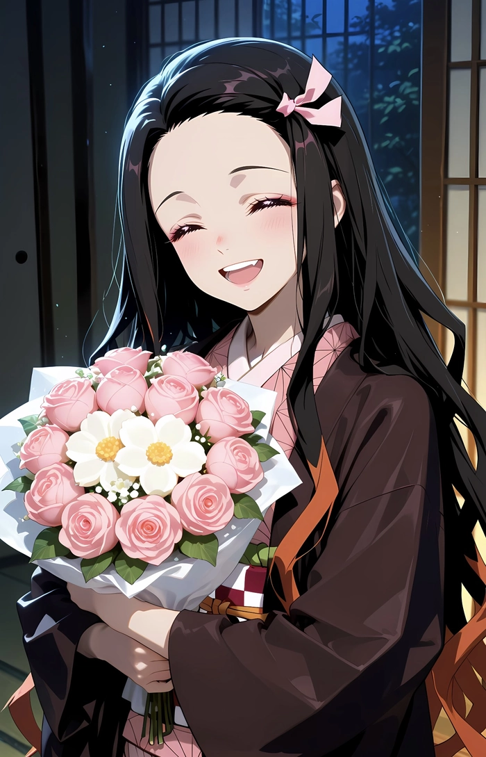 ảnh nezuko cười với phong cách gọn gàng đơn giản