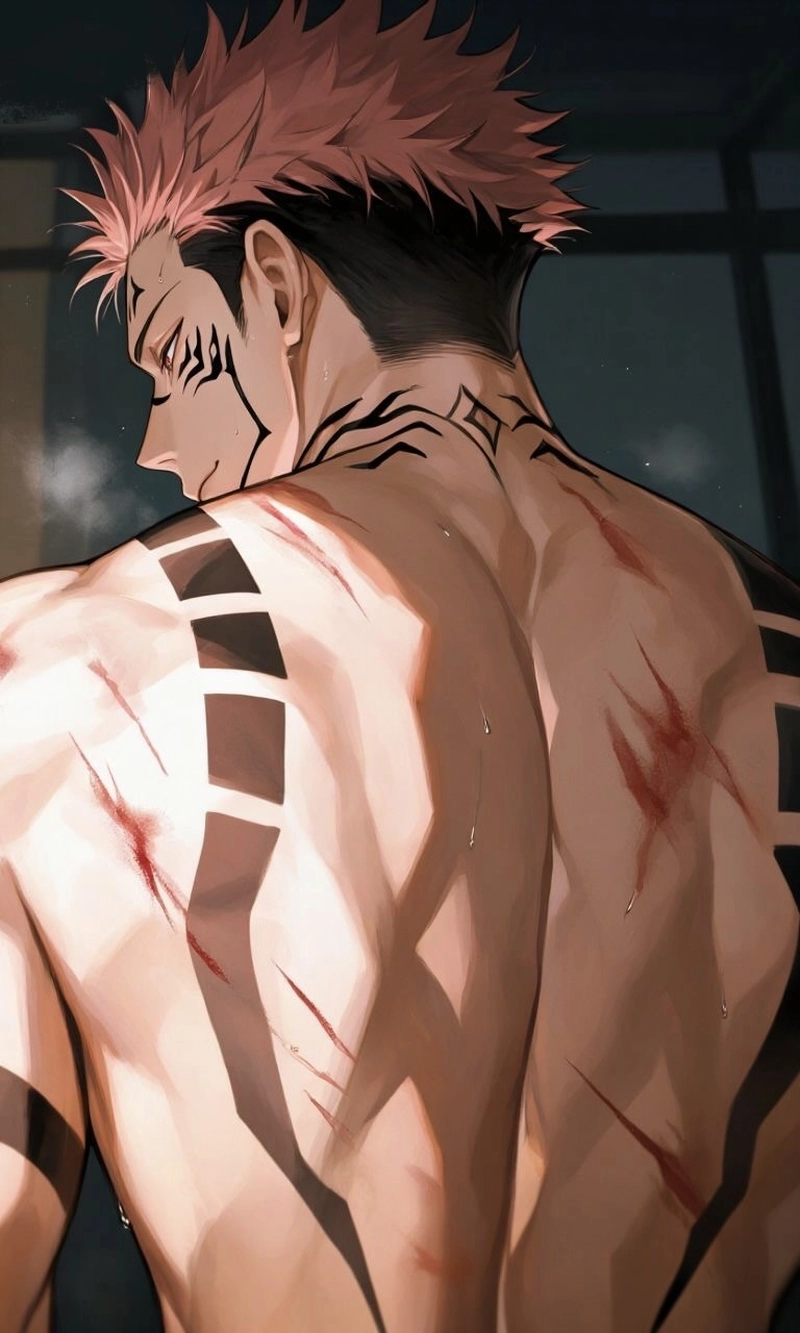 Ảnh anime Sukuna phong cách anime hành động cực ngầu