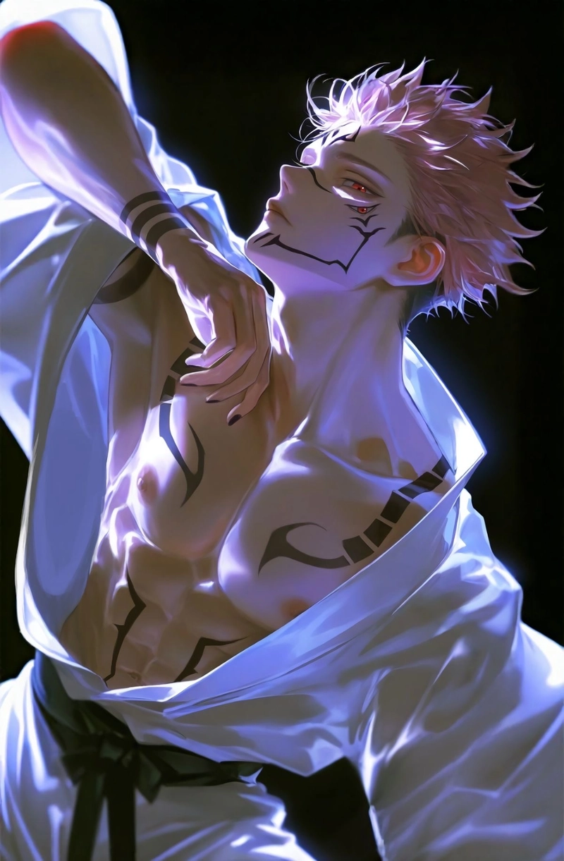 Ảnh anime Sukuna trong khung cảnh huyền bí tối tăm