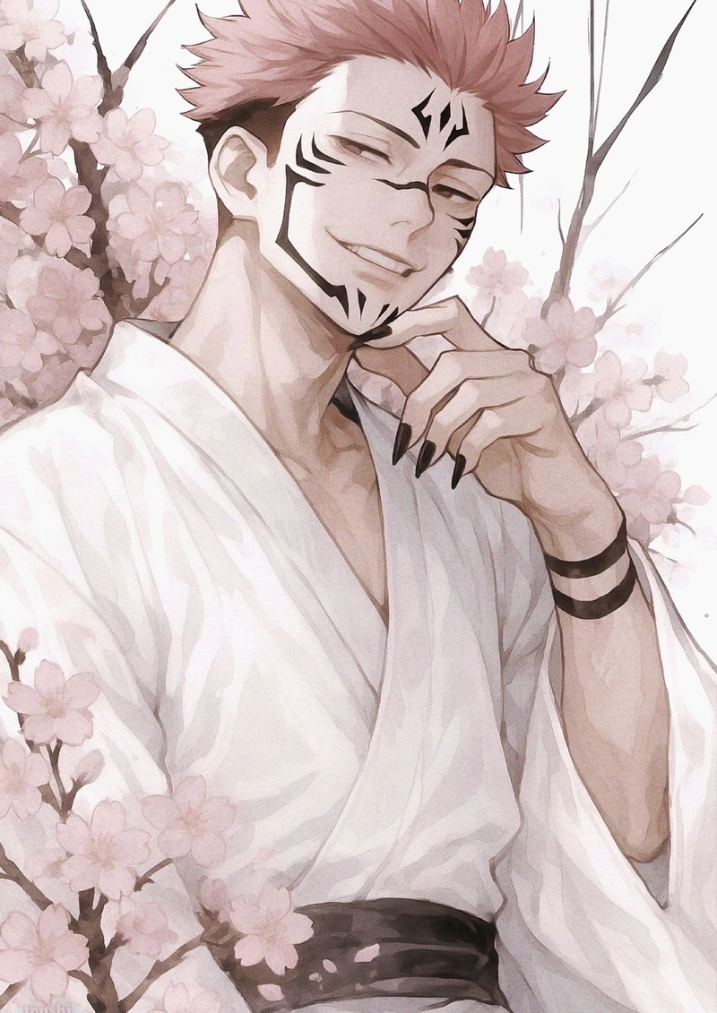 Ảnh anime Sukuna với biểu cảm tự tin mang quyền lực