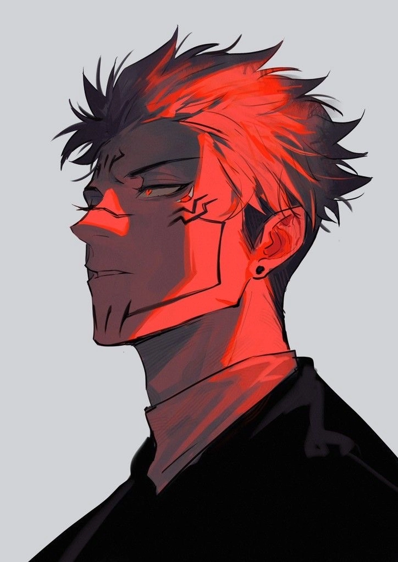 Ảnh anime Sukuna với phong cách đen đỏ cực chất