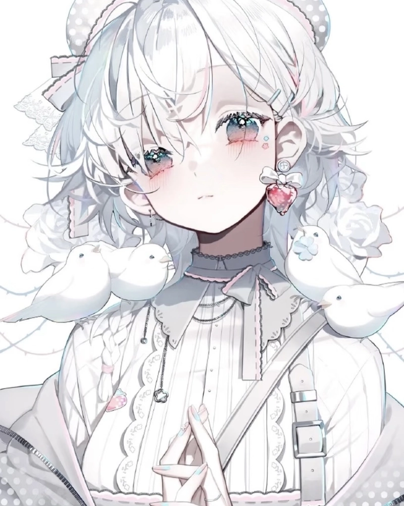 Ảnh anime girl tóc trắng ánh mắt sắc lạnh đầy cá tính