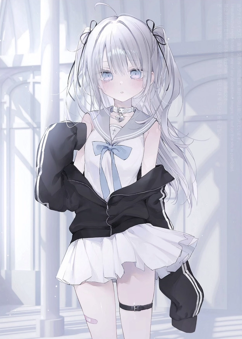 Ảnh anime girl tóc trắng mái tóc trắng rất nổi trội