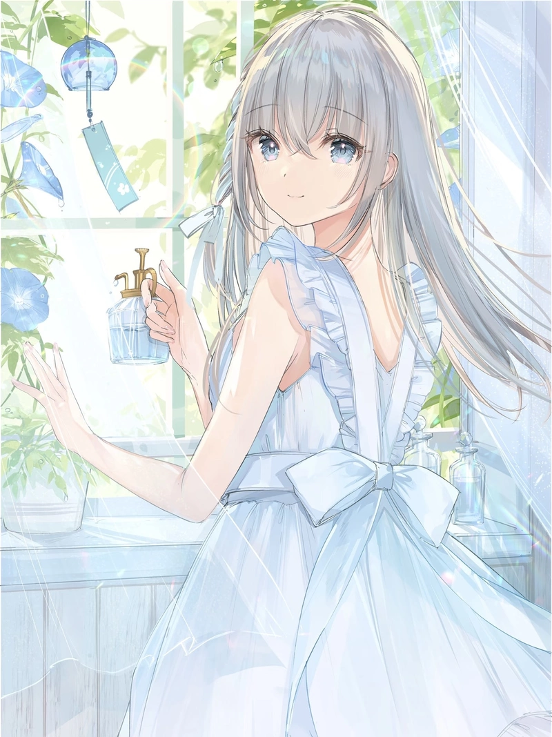 Ảnh anime girl tóc trắng mang cảm giác dịu dàng nữ tính