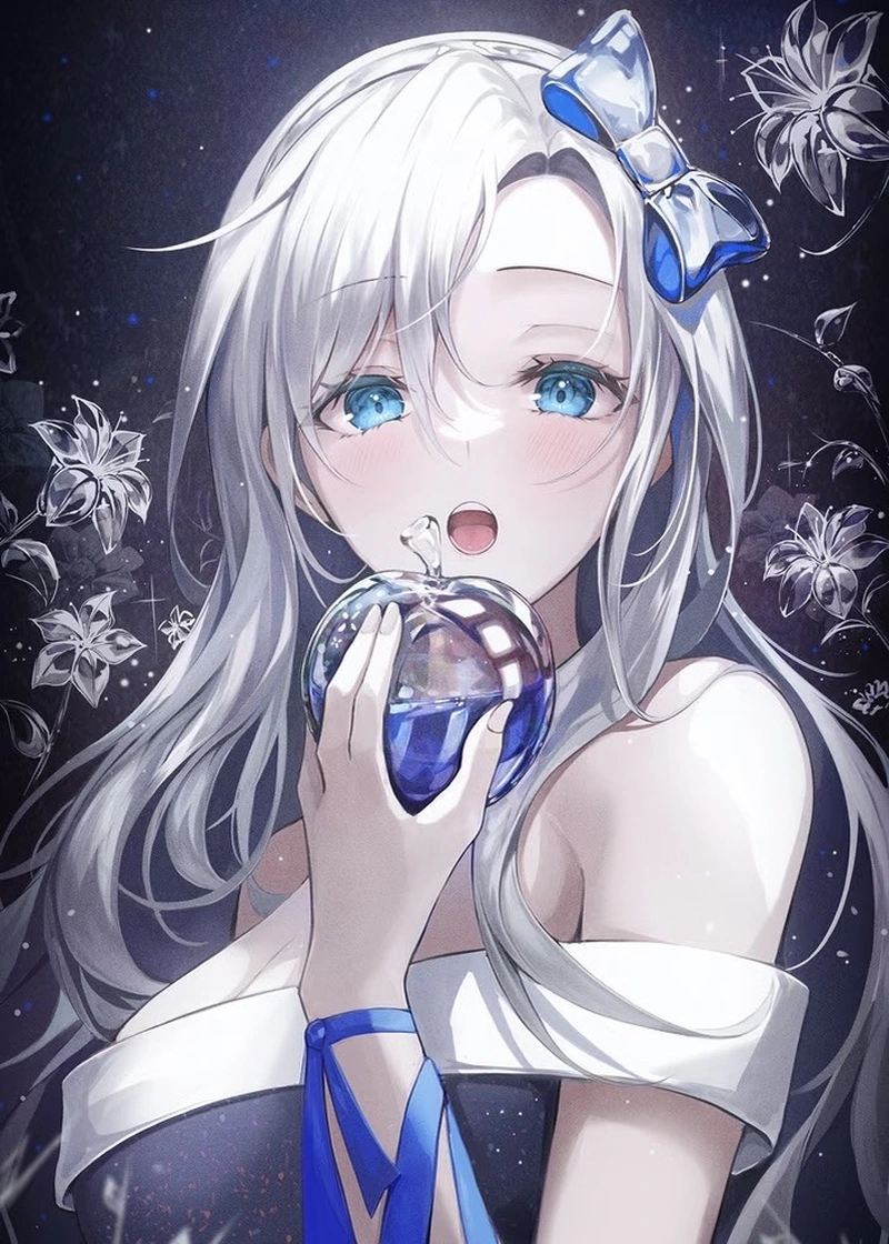 Ảnh anime girl tóc trắng mang nét bí ẩn rất hài hòa