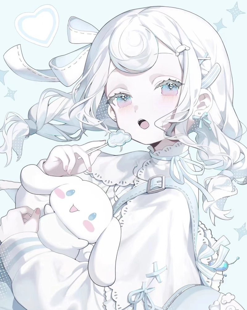 Ảnh anime girl tóc trắng tạo dáng đơn giản rất tự nhiên