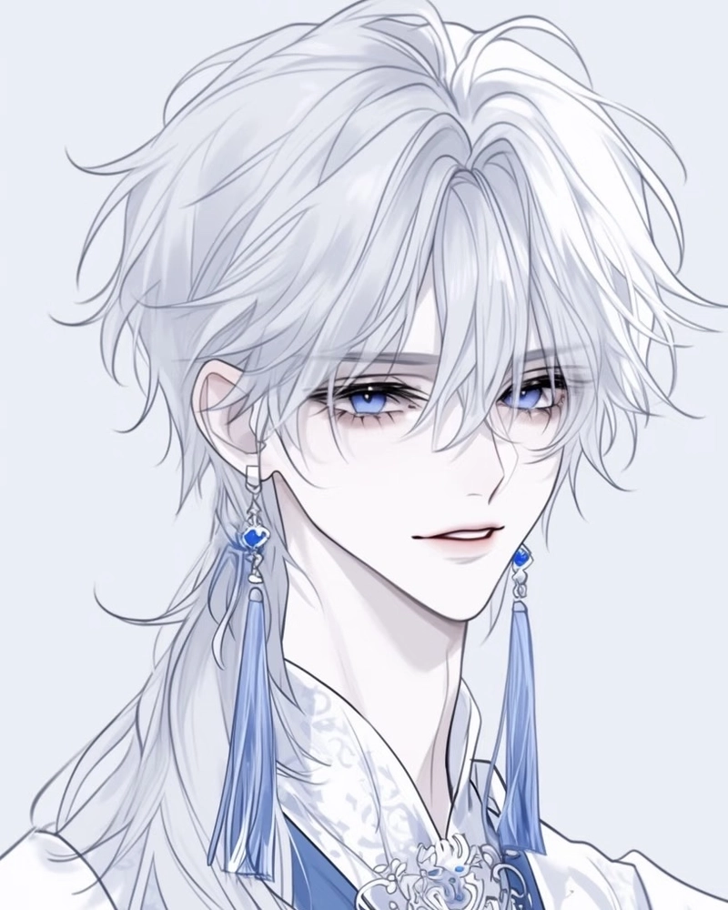 Ảnh anime nam tóc trắng có ánh mắt xa xăm đầy tâm trạng