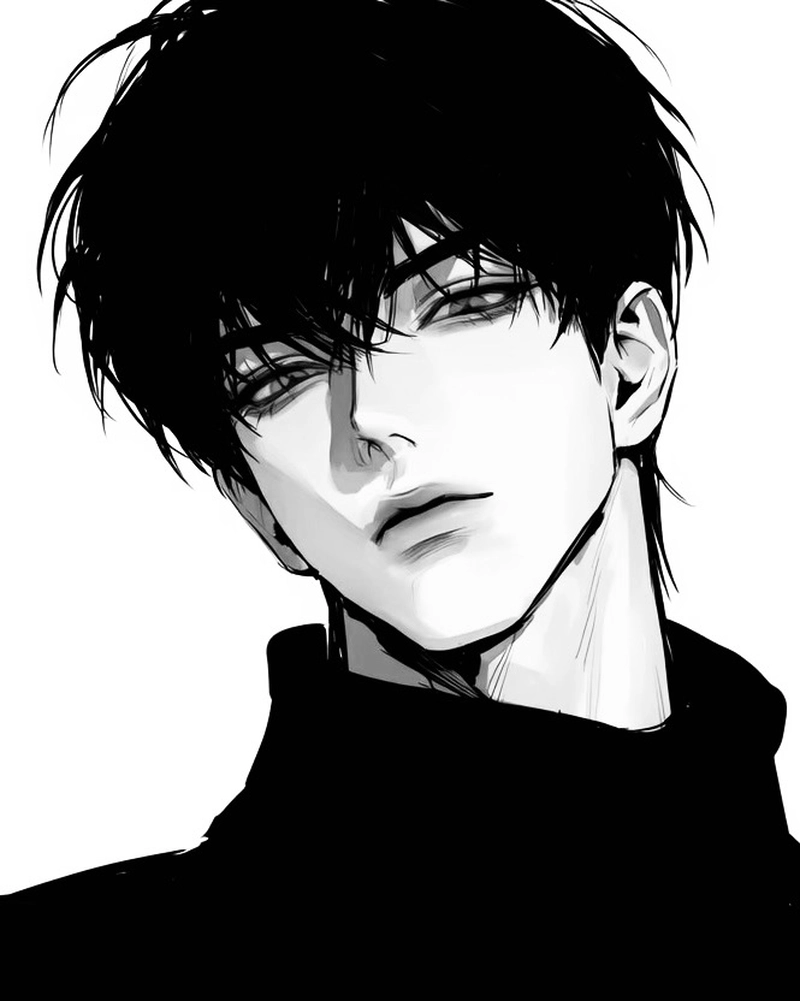 Ảnh anime nam trắng đen có ánh mắt sâu đầy lạnh lẽo