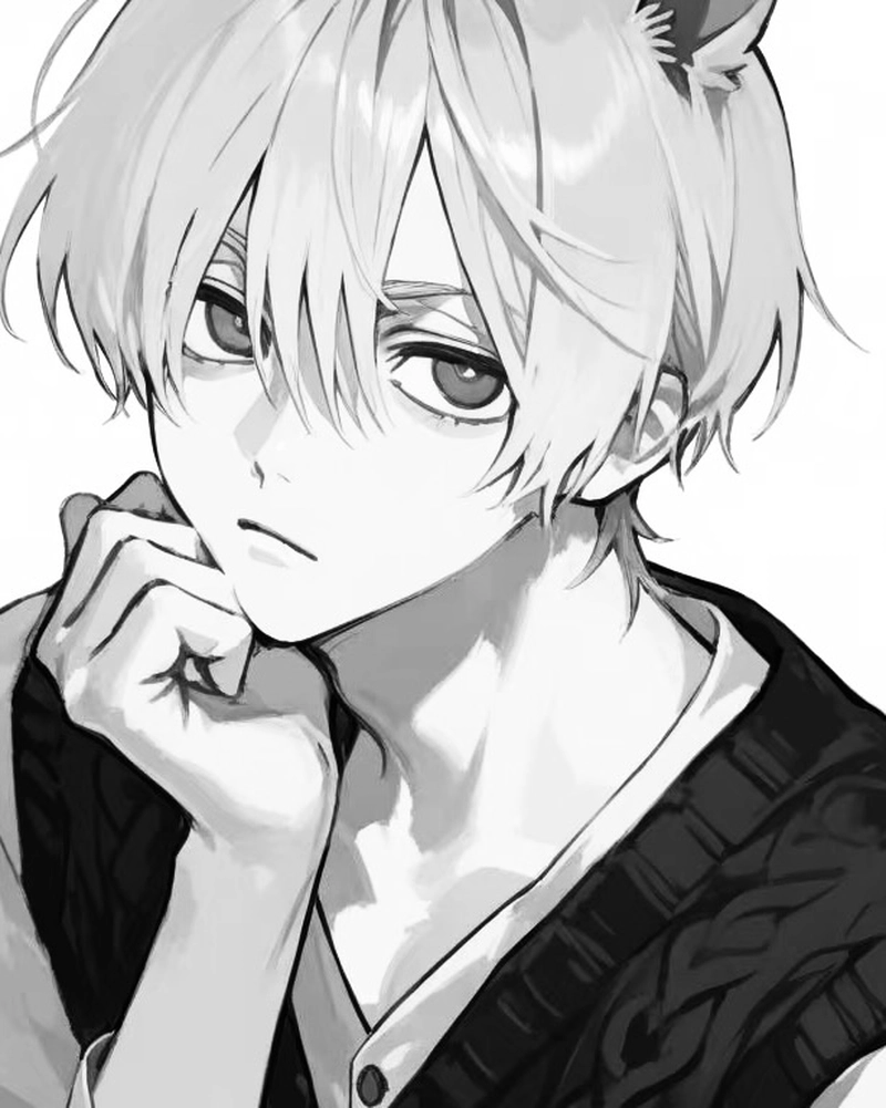 Ảnh anime nam trắng đen có nét lạnh đầy bí ẩn
