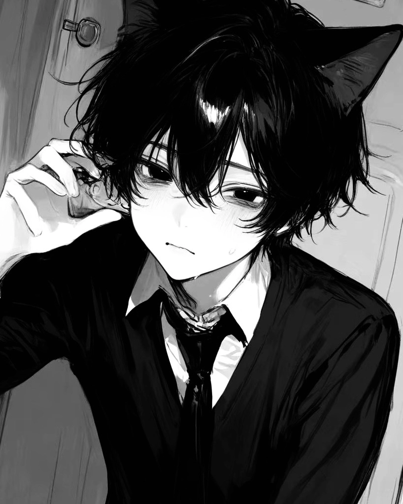 Ảnh anime nam trắng đen hiện lên ánh mắt lạnh bí ẩn
