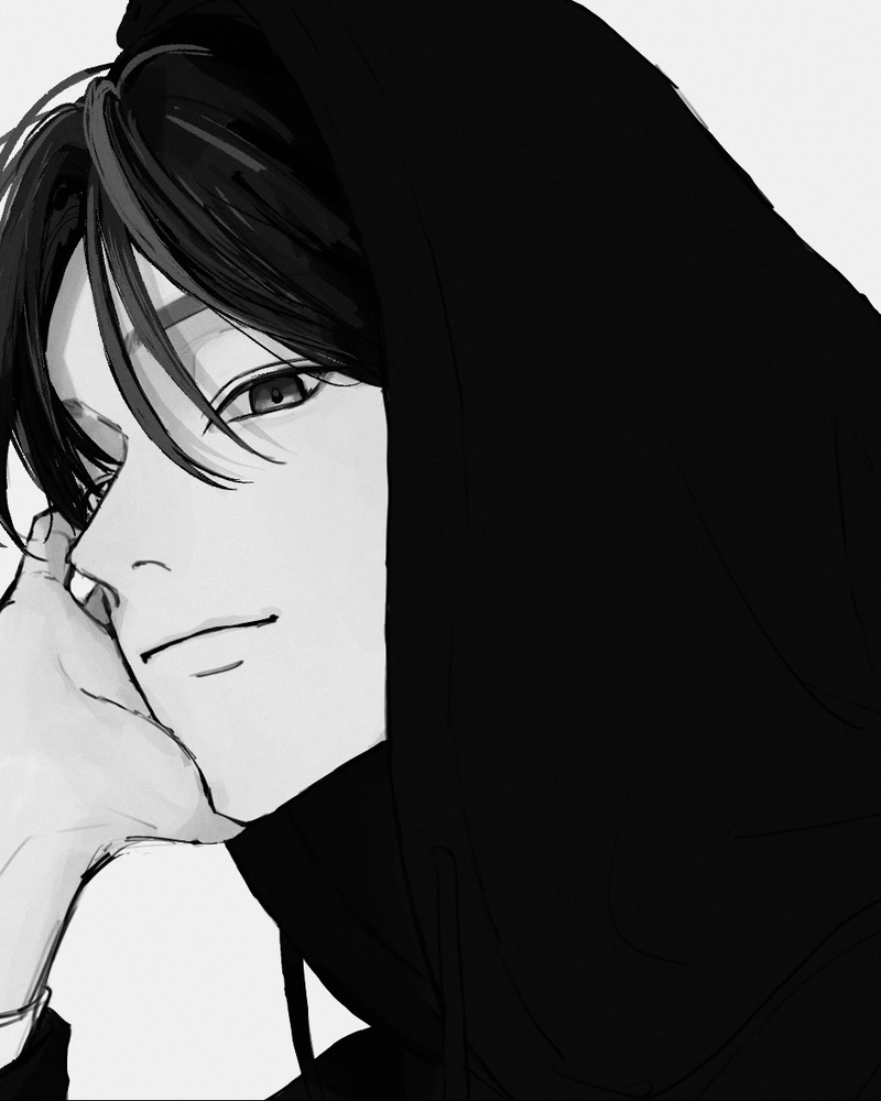 Ảnh anime nam trắng đen mang ánh nhìn sâu đầy cô độc