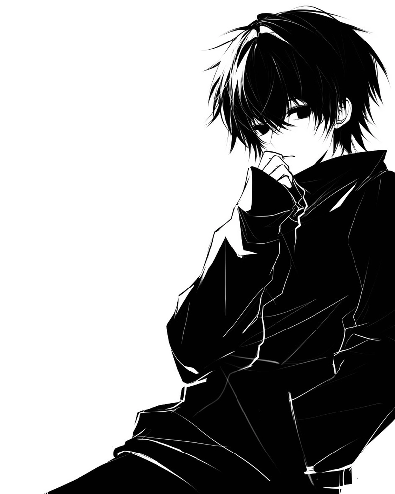 Ảnh anime nam trắng đen mang biểu cảm đầy cô độc