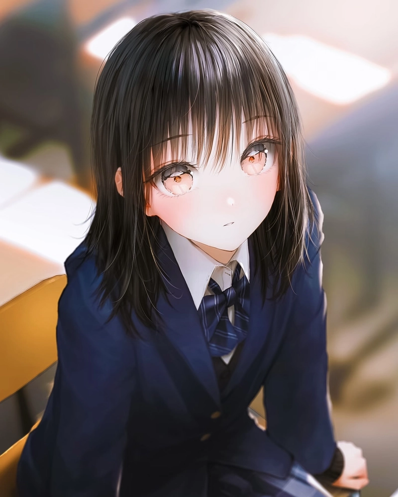 Ảnh anime nữ học sinh mái tóc bay nhẹ rất bắt mắt