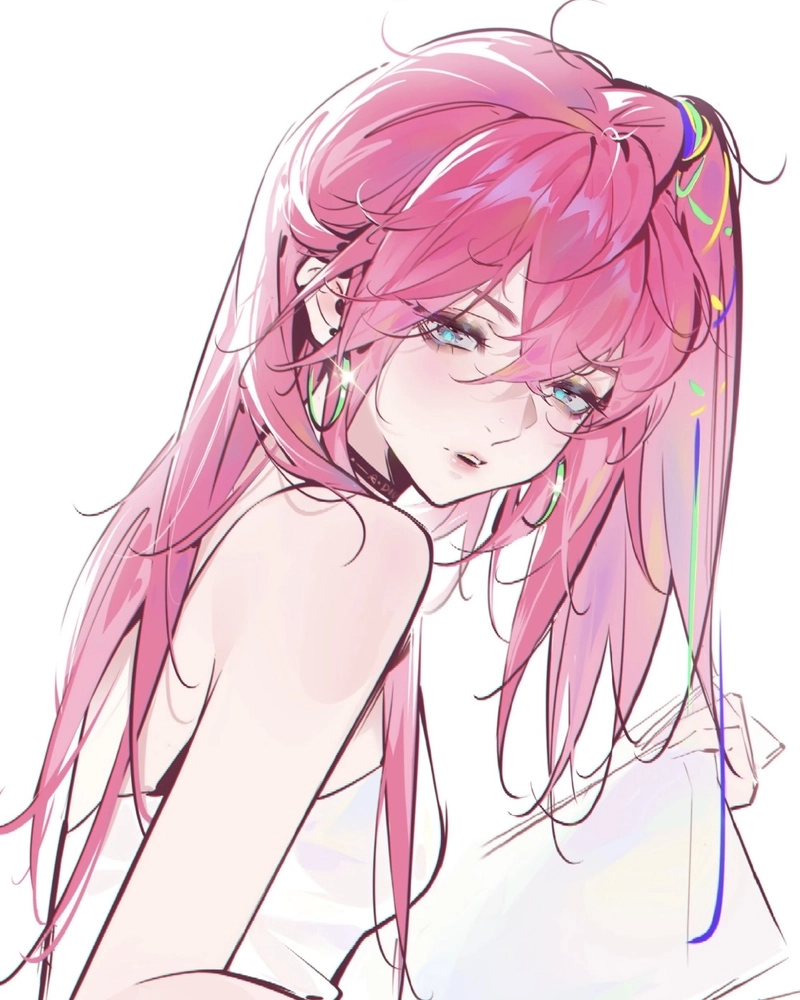 Ảnh anime nữ tóc hồng ánh nhìn tự nhiên rất dễ thương