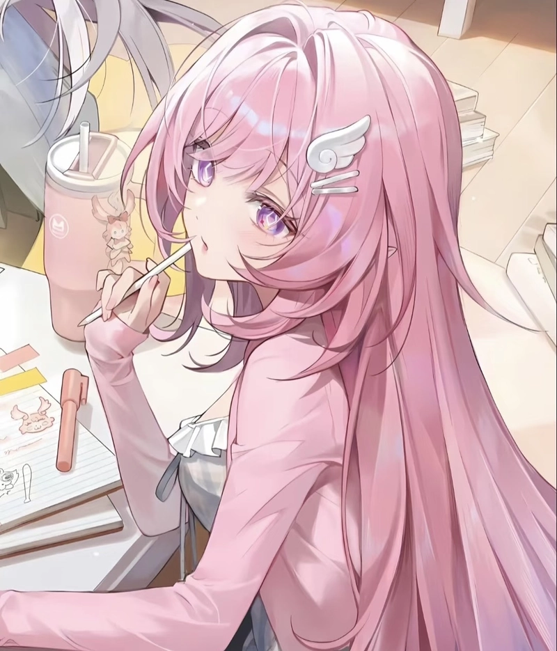 Ảnh anime nữ tóc hồng mái tóc dài rất nữ tính