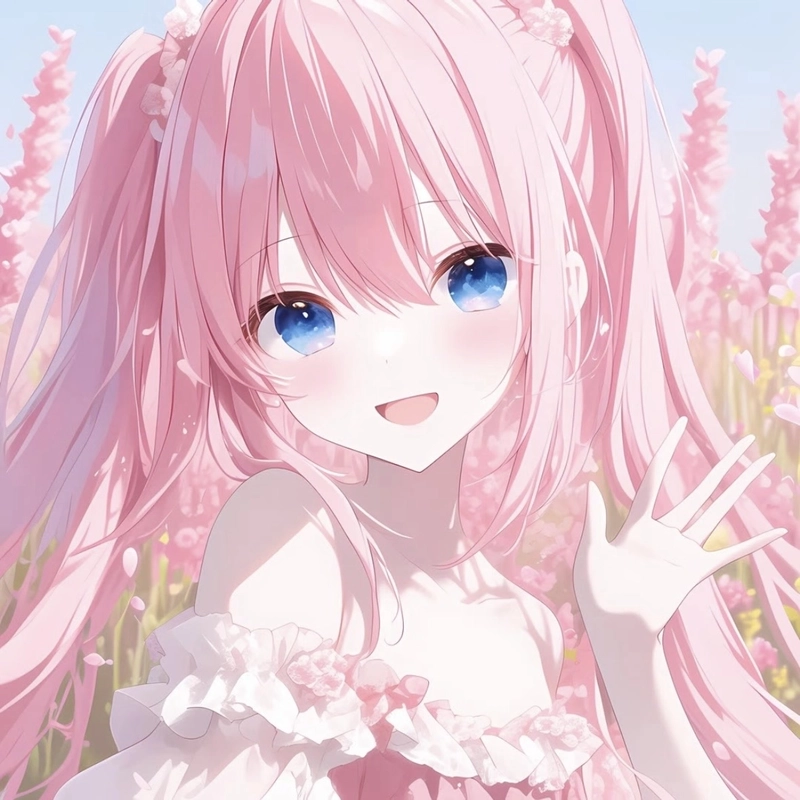 Ảnh anime nữ tóc hồng tạo dáng đơn giản đầy nữ tính