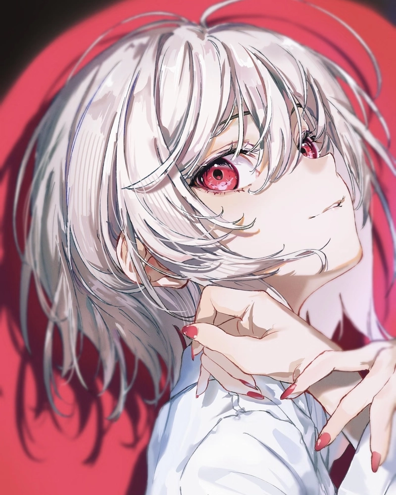 Ảnh anime nữ tóc ngắn đứng cạnh hàng cây mùa xuân
