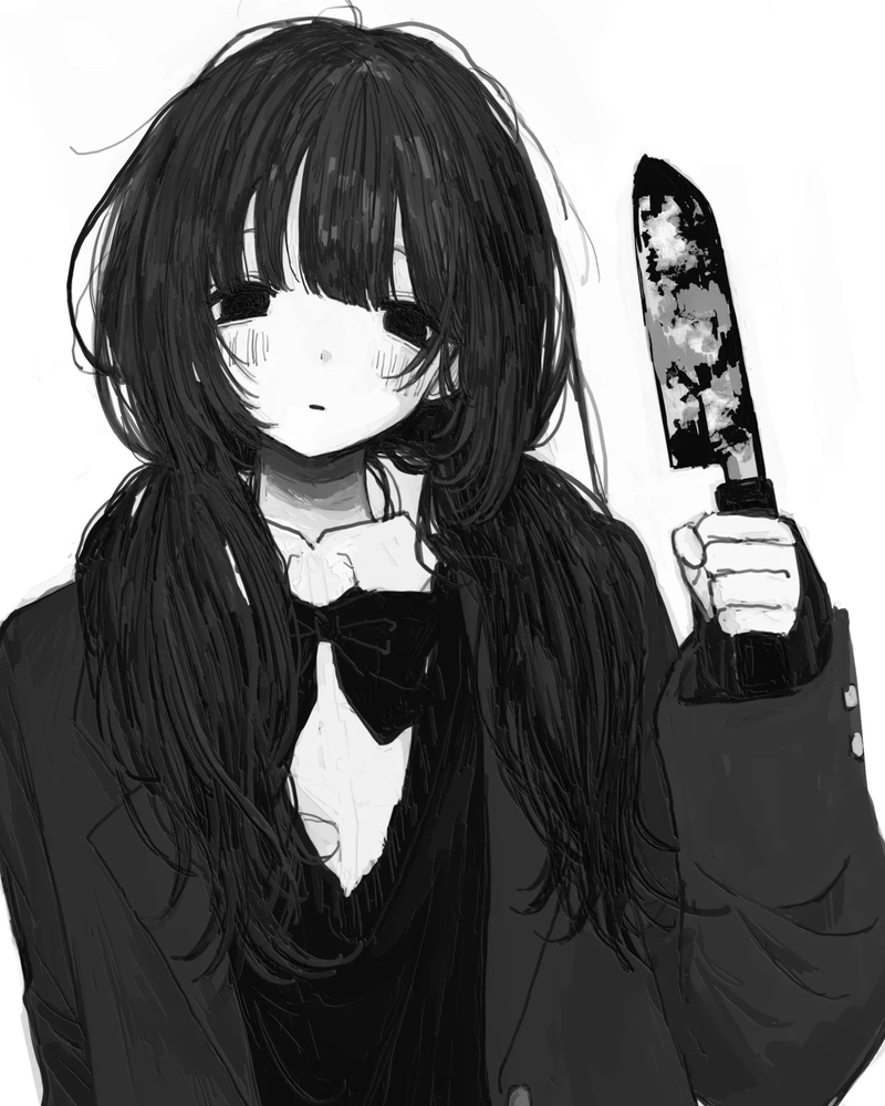 Ảnh anime nữ trắng đen bóng tối phủ quanh nhân vật nữ