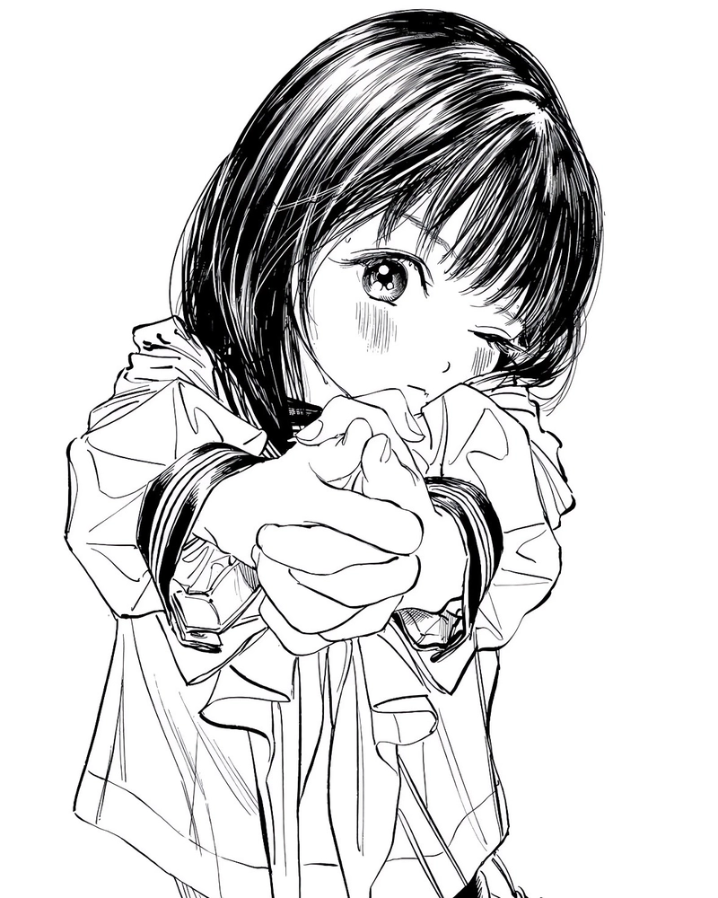 Ảnh anime nữ trắng đen không gian yên tĩnh đầy suy tư