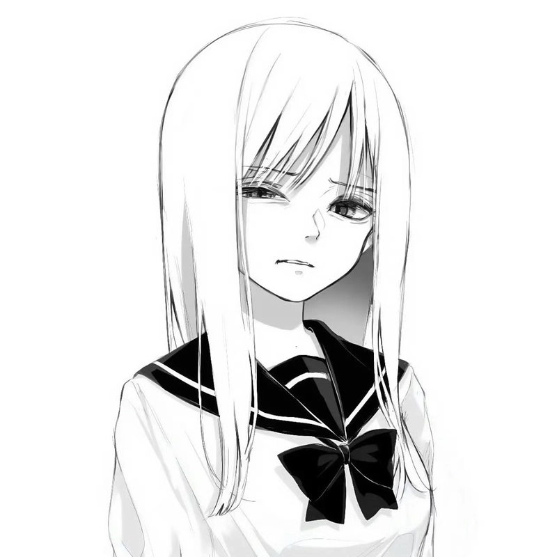 Ảnh anime nữ trắng đen nền tối tạo chiều sâu cảm xúc