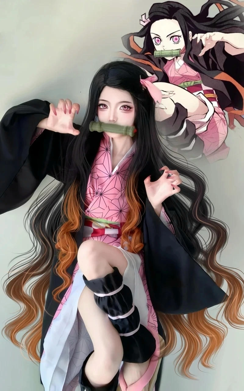 Ảnh cosplay Nezuko ngoài trời phong cách anime Nhật Bản đẹp
