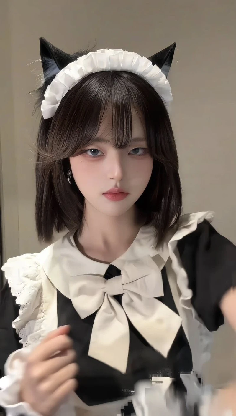 Ảnh maid cosplay cùng trang phục đen trắng nổi bật