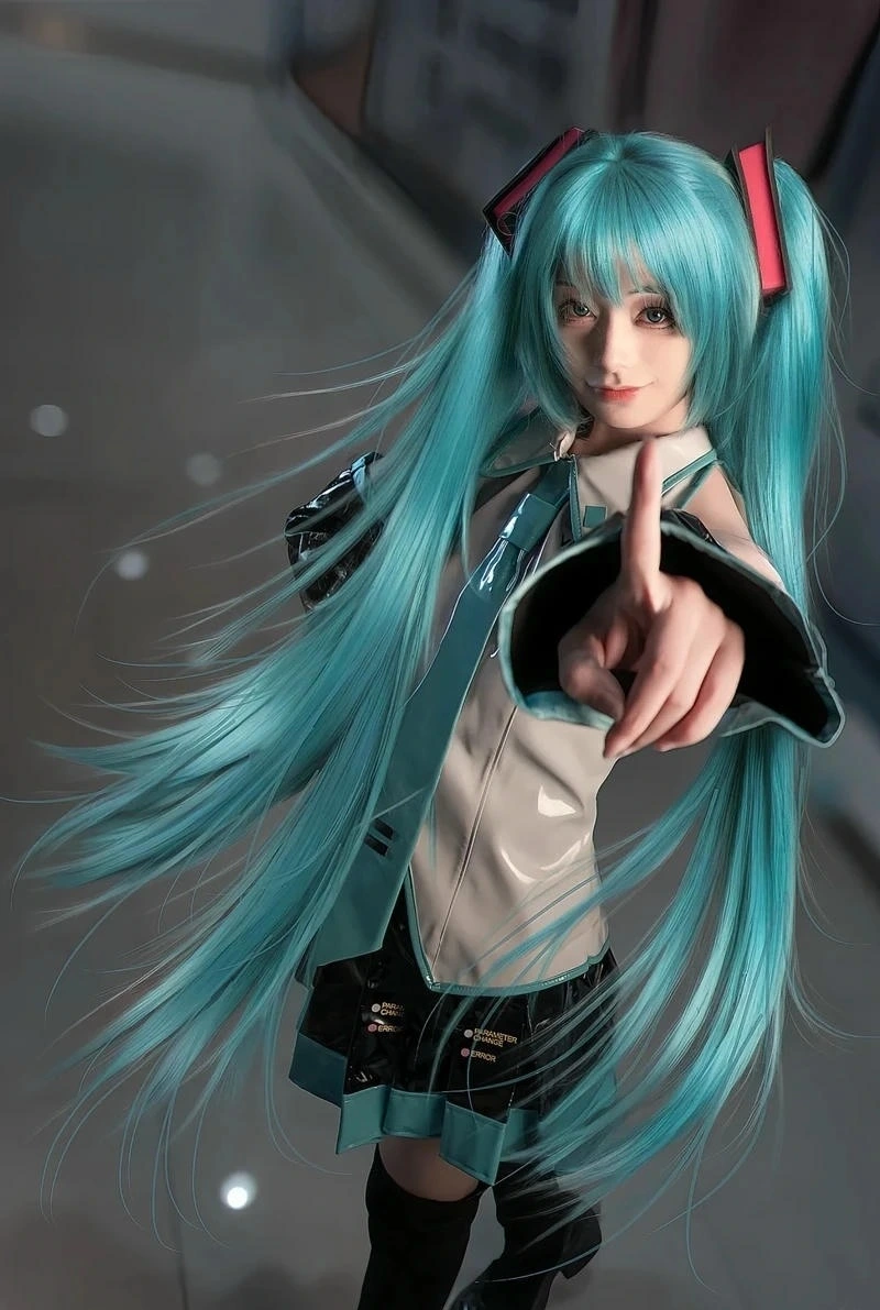 Ảnh sân khấu Vocaloid cosplay Miku phong cách idol Nhật Bản