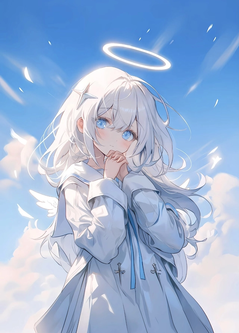 Anime girl tóc trắng tạo hình mềm mại rất bắt mắt