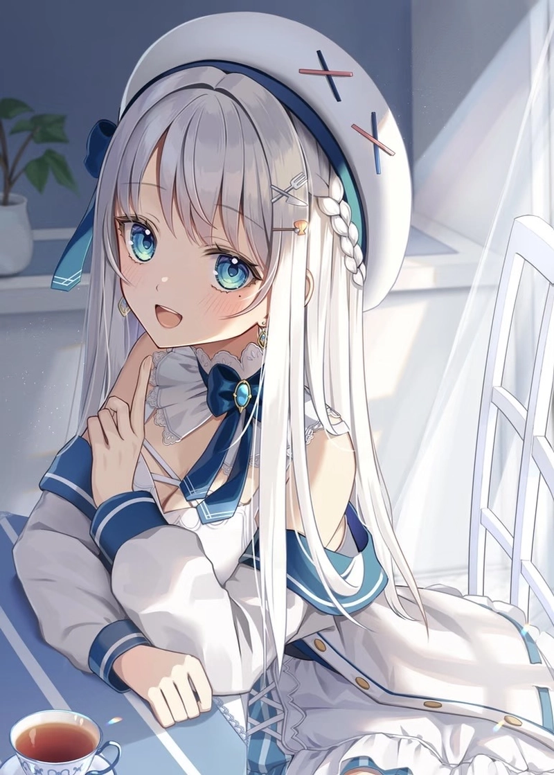 Anime girl tóc trắng vẻ ngoài hiện đại đầy cuốn hút