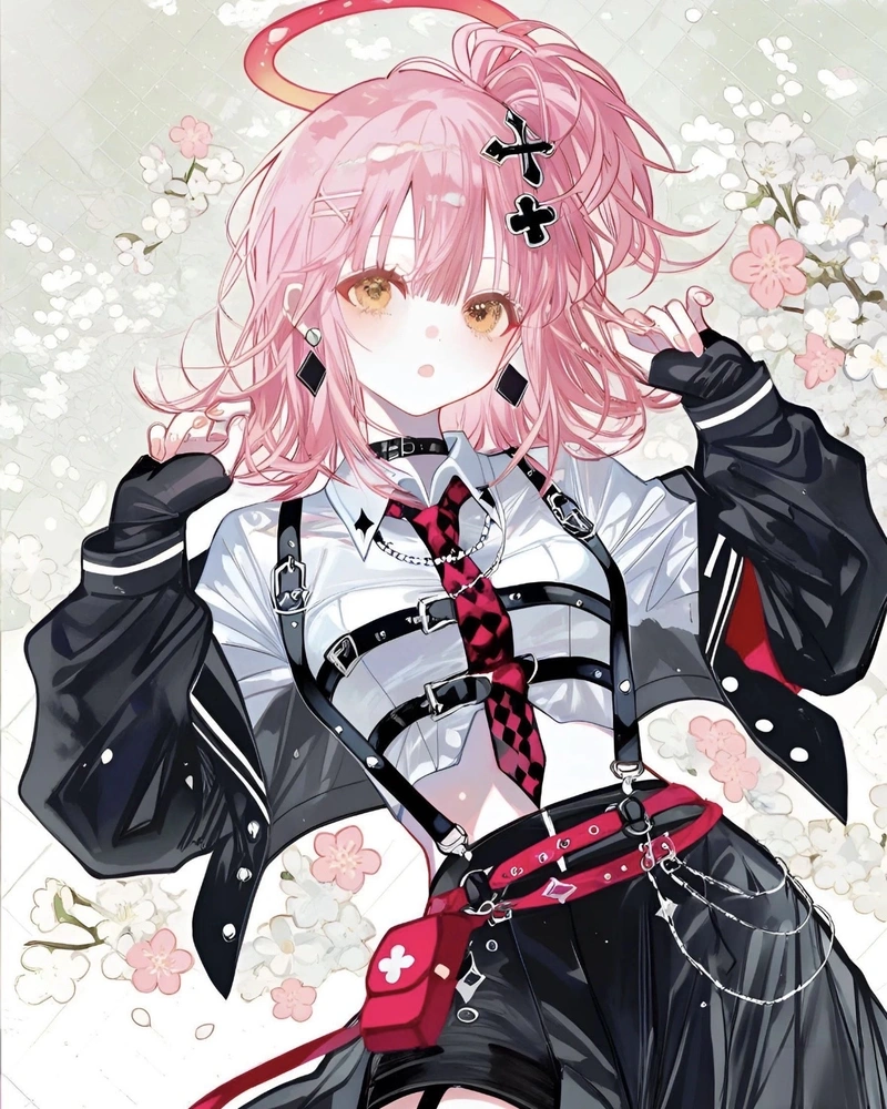Anime nữ tóc hồng phong cách hoạt hình rất đáng yêu
