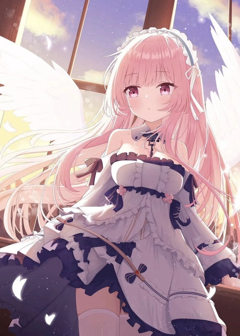 Anime nữ tóc hồng tạo dáng đơn giản rất dễ mến