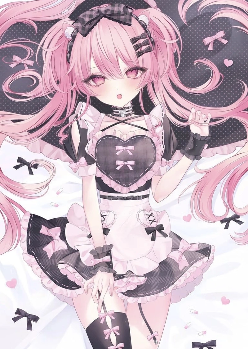 Anime nữ tóc hồng vẻ đẹp ngọt ngào rất hài hòa