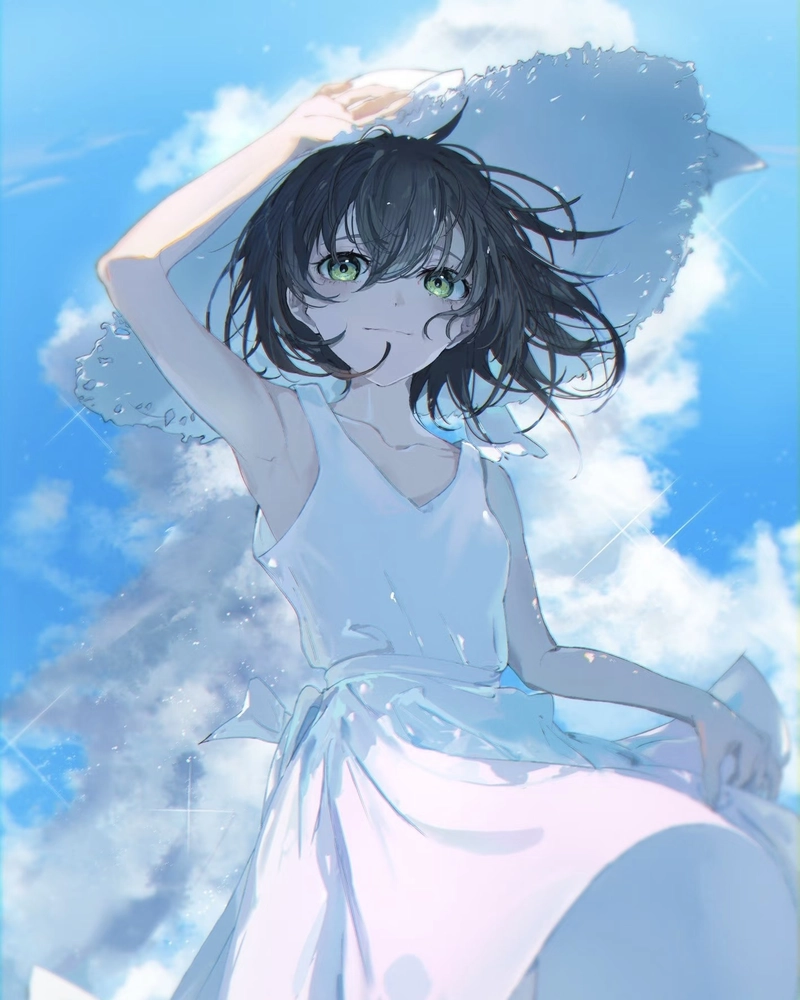 Anime nữ tóc ngắn mặc váy đơn giản rất thanh lịch