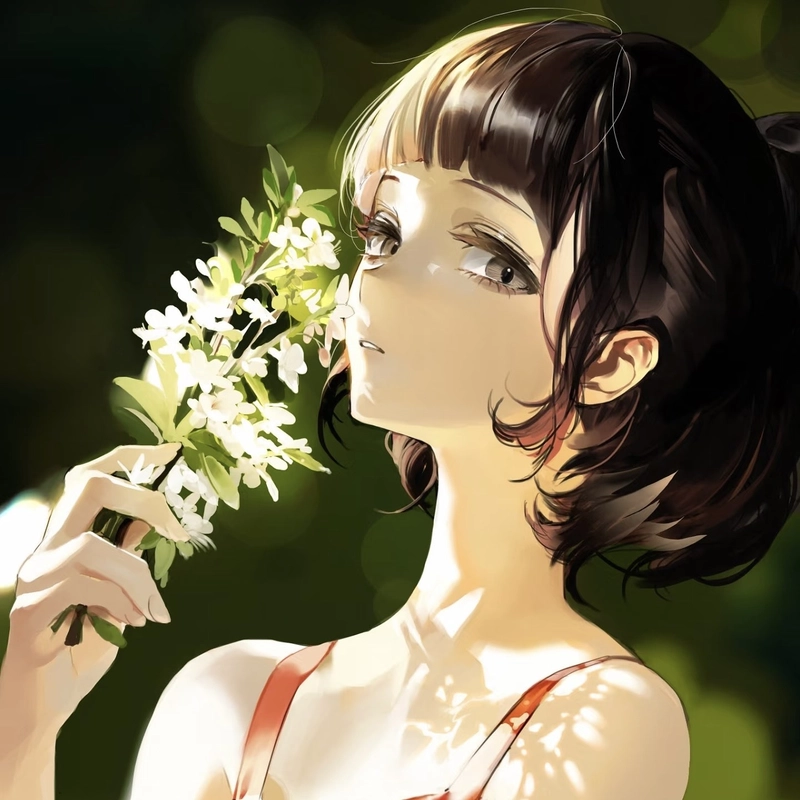 Anime nữ tóc ngắn tạo dáng quay lưng đầy nghệ thuật