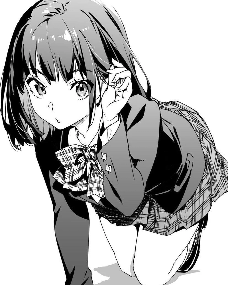 Anime nữ trắng đen mái tóc bay nhẹ giữa nền tối
