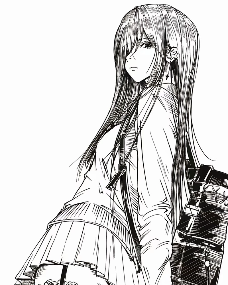 Anime nữ trắng đen tạo nét lặng lẽ qua bố cục đơn giản
