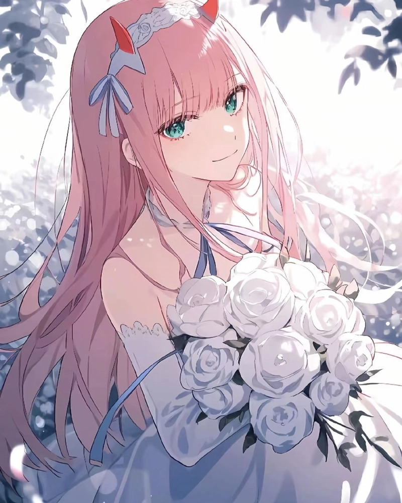 Bức hình Zero Two với nụ cười nhẹ đầy cuốn hút