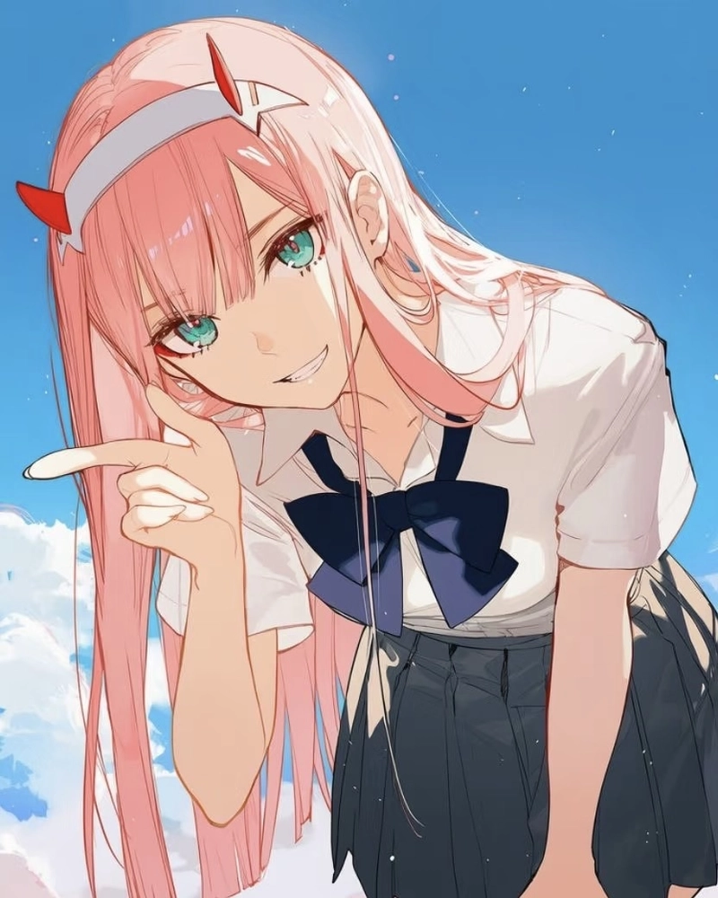 Hình Zero Two cute với biểu cảm đáng yêu nhẹ nhàng