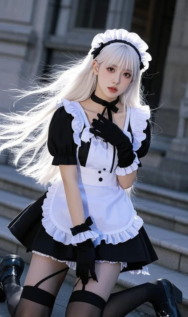 Hình ảnh maid cosplay cùng visual anime nổi bật